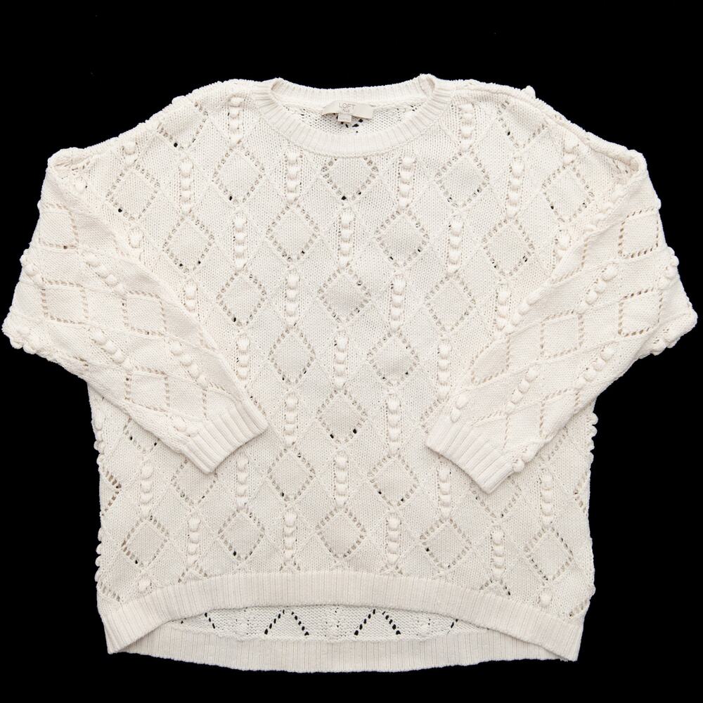 Ann Taylor Off White Popcorn Stitch Diamond Knit Sweater Size 24/26